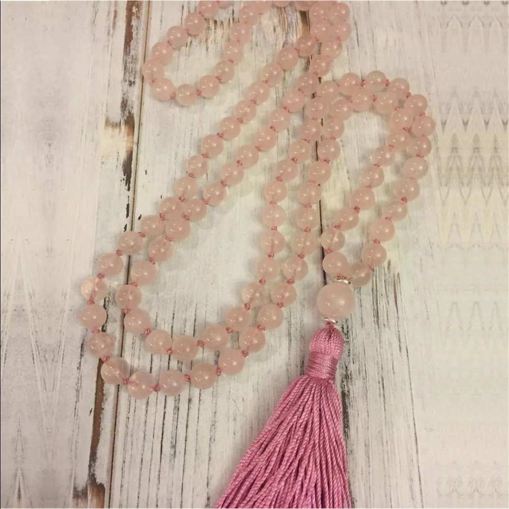 Hand knotted rose Quartz Mala necklace